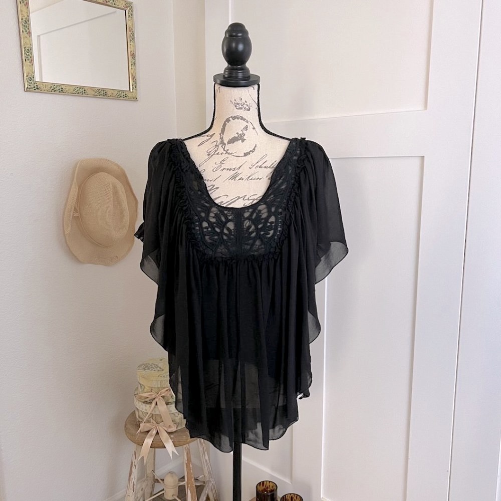 Victoria’s Secret Crochet Chiffon Boho Blouse